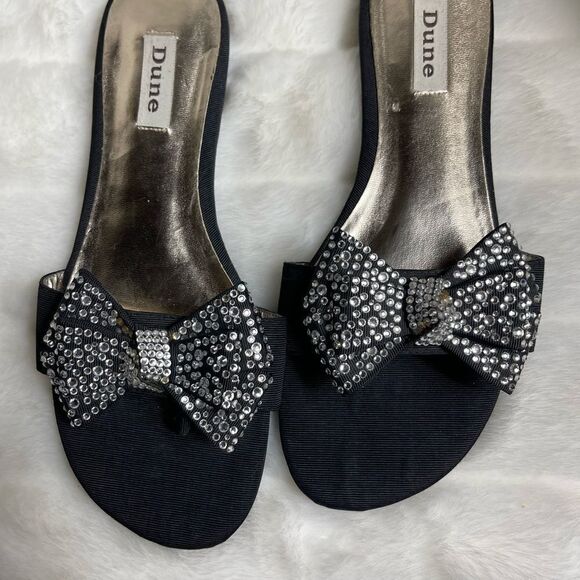 Dune black gros grain fabric thong sandals embellished rhinestones bows … - Picture 11 of 11